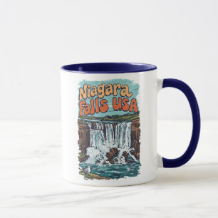 Caneca Cachoeira de Niagara NY EUA Paisagem Retro Fofa