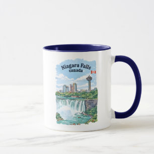 Caneca Cachoeira de Niagara Ontário Canadá Aquarela Silhu