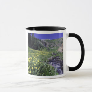 Caneca Cachoeira e flores silvestres em prado alpino, 2