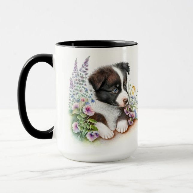 CANECA CACHORA DE COLLIE BRANCA NEGRA ADORÁVEL (Esquerda)