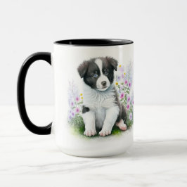 CANECA CACHORA DE COLLIE BRANCA NEGRA ADORÁVEL