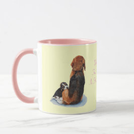 Caneca cachorrinho giro abraçando cão-mãe com slogan