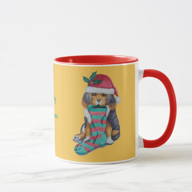 Caneca cachorrinho preto e marrom bonitinho vestido de na (Direita)