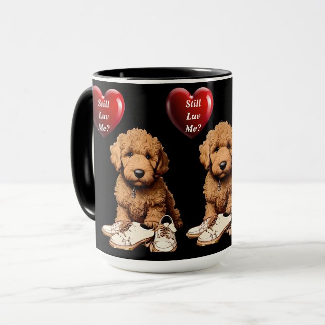 Caneca Cachorrinho Romântico e Fofo com Coração e Sapatos (Frente Esquerda)