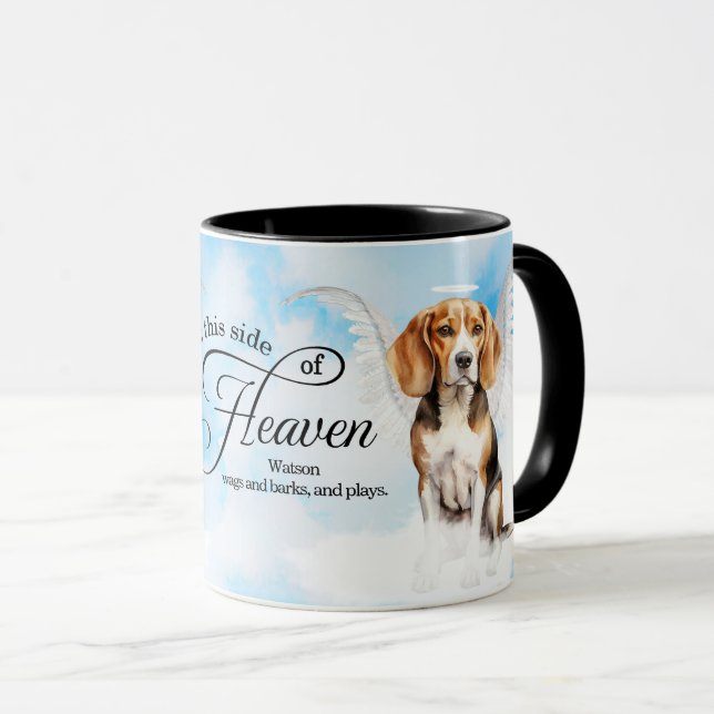 Caneca Cachorro Anjo Beagle no Céu Memorial Personalizado (Frente Esquerda)