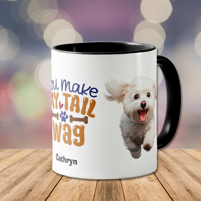 Caneca Cachorro Bichon Bonito Você Faz Minha Cauda (Criador carregado)