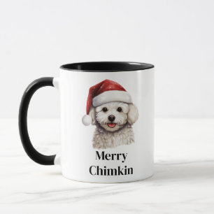 Caneca Cachorro Bichon Frisé com Chapéu de Papai Noel Nat