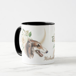 Caneca Cachorro Borzoi, Buquê de Rosa branca