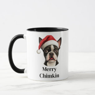 Caneca Cachorro Boston Terrier Chapéu de Papai Noel Natal
