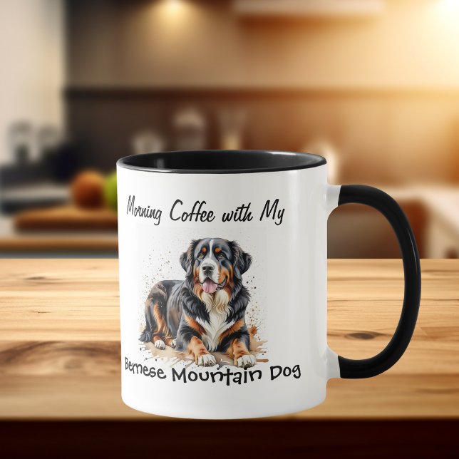 Caneca Cachorro da Montanha Bernês Personalizado Simples (Morning Cup/ Pet Bernese Watercolor, Personalize this design!)