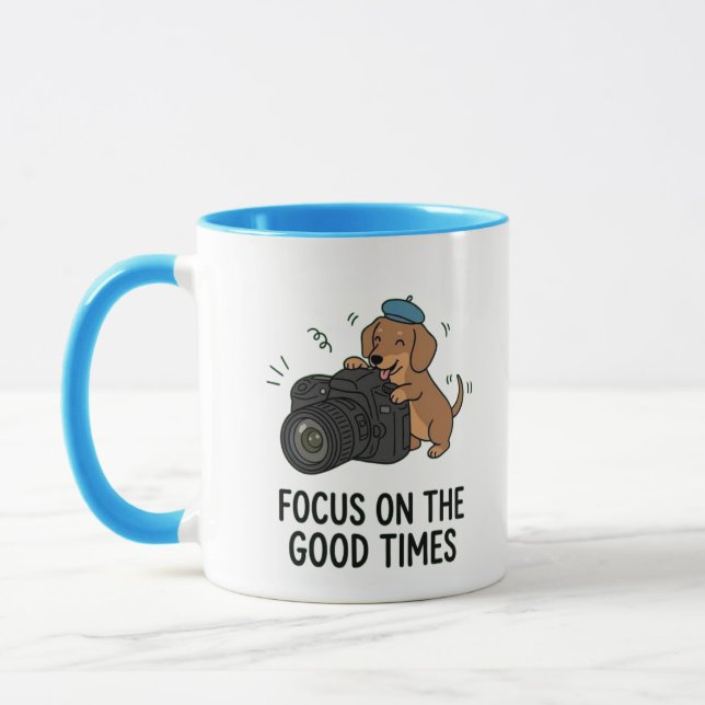 Caneca Cachorro Dachshund Fofo com Câmera de Fotografia " (Esquerda)