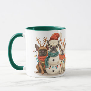 Caneca Cachorro de Natal Bulldog Francês Rena Cães