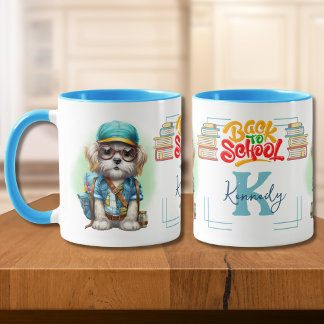 Caneca Cachorro de Volta às Aulas Usando Mochila Personal