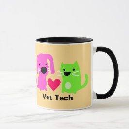 Caneca Cachorro e Cat e Coração da Tecnologia de Vet