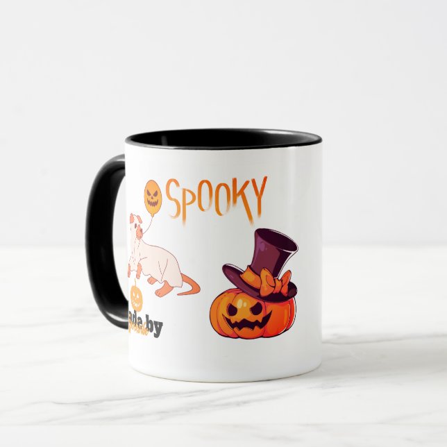 Caneca Cachorro Fantasma e Abóbora Design - (Frente Esquerda)