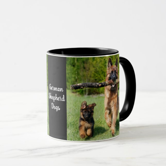 Caneca Cachorro fluffy German shepherd e Puppy de cabelo  (Frente Esquerda)