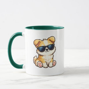 Caneca Cachorro Fofo com Óculos de Sol Design Kawaii