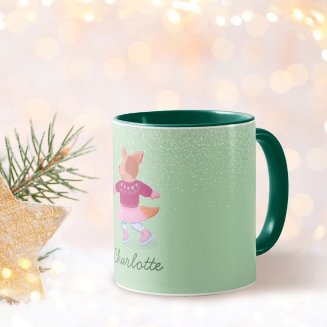 Caneca Cachorro Fofo de Suéter Patinando no Gelo Verde Pi (Criador carregado)