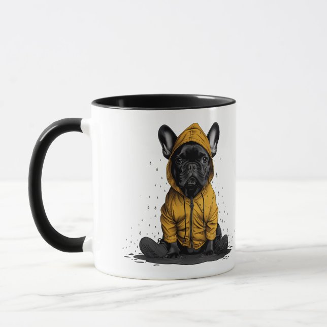 Caneca Cachorro francês bonito Vestindo capa-de-chuva (Esquerda)