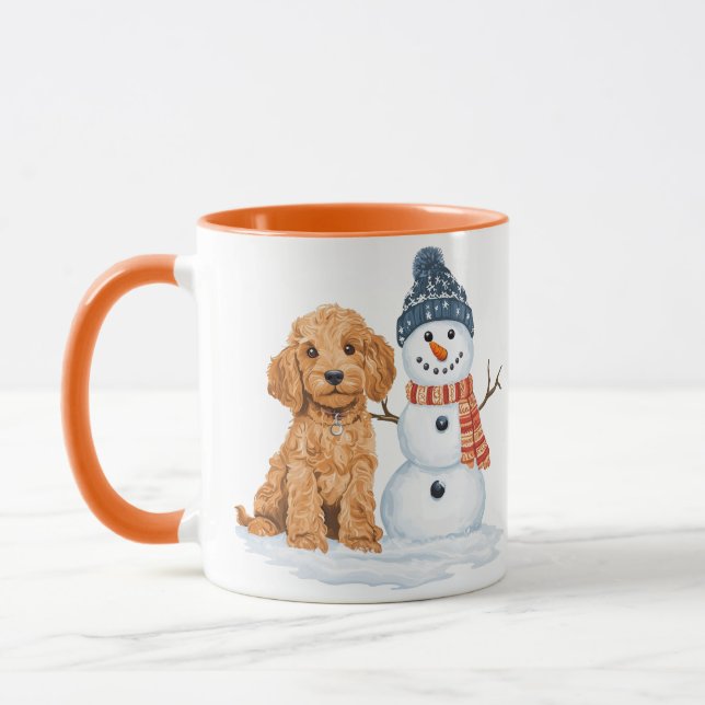 Caneca Cachorro Goldendoodle de Inverno Boneco de Neve Fo (Esquerda)