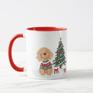 Caneca Cachorro Goldendoodle de Natal