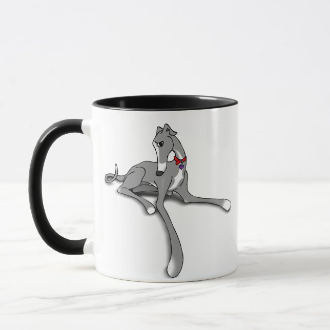 Caneca Cachorro Greyhound com Pewter e Tuxedo Branco (Esquerda)
