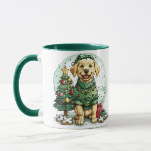 Caneca Cachorro Labrador Retriever Amarelo de Natal