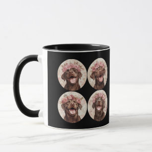 Caneca Cachorro Labrador Retriever Chocolate Preto Floral