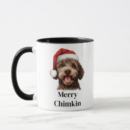 Caneca Cachorro Lagotto Romagnolo com Chapéu de Papai Noe