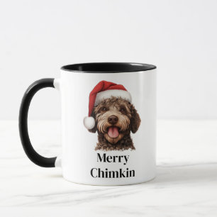 Caneca Cachorro Lagotto Romagnolo com Chapéu de Papai Noe