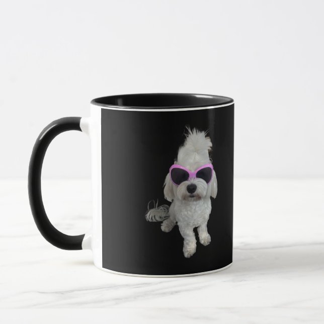 Caneca Cachorro Maltês Trendente com Óculos Rosa - Pet Bo (Esquerda)