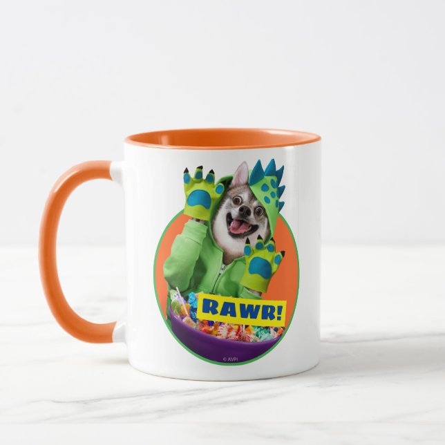 Caneca Cachorro na fantasia de dinossauro (Esquerda)