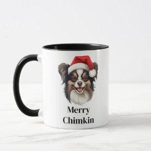 Caneca Cachorro Papillon Chapéu de Papai Noel Natal