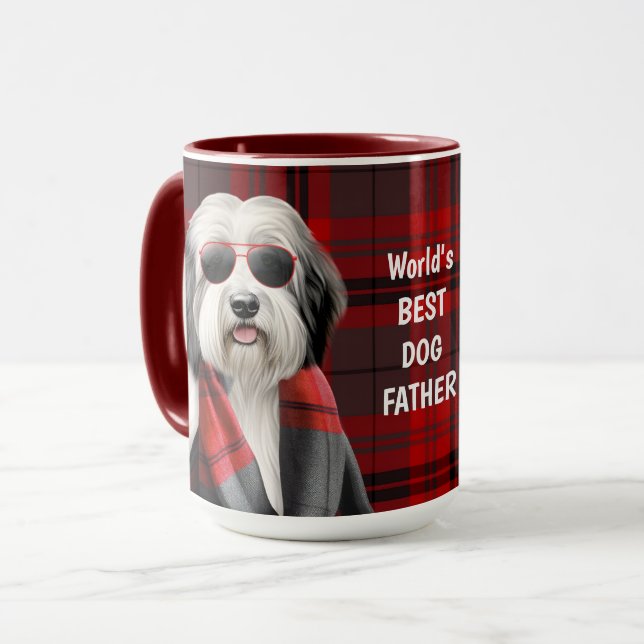 Caneca Cachorro Pastor Fofo com Cachecol de Xadrez Vermel (Frente Esquerda)