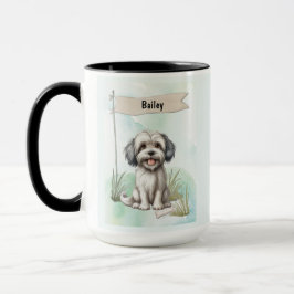 Caneca Cachorro Personalizado de Aquarela Lowchen