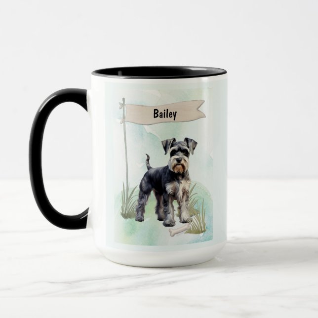 Caneca Cachorro Personalizado de Aquarela Schnauzer (Esquerda)