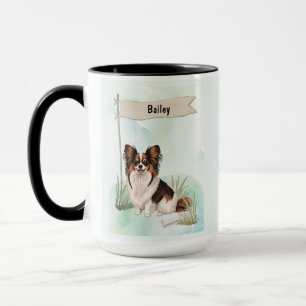 Caneca Cachorro Personalizado de Papillon em Aquarela