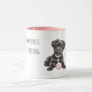 Caneca Cachorro Preto Bola Rosa