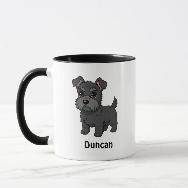 Caneca Cachorro Preto Fofo do Terceiro Escocês Nome Perso (Esquerda)