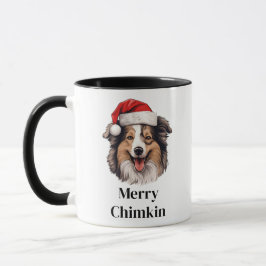 Caneca Cachorro Shetland com Chapéu de Papai Noel Natal