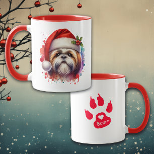 Caneca Cachorro Shih Tzu com Chapéu de Papai Noel Persona