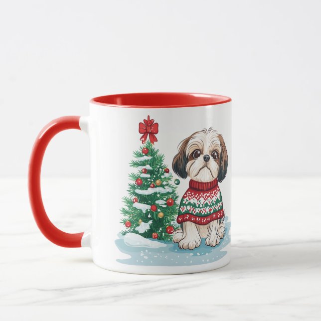 Caneca Cachorro Shih Tzu Papai Noel Natal (Esquerda)