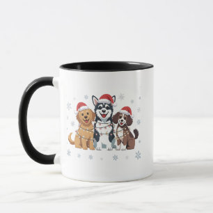 Caneca Cachorro Siberiano Engraçado Na Árvore De Natal