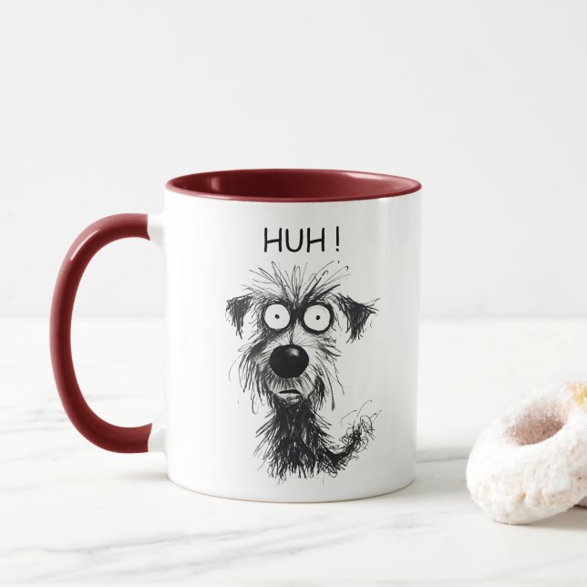 Caneca Cachorro Whimsical HUH! Engraçado Combo Café Mug (Com Donut)