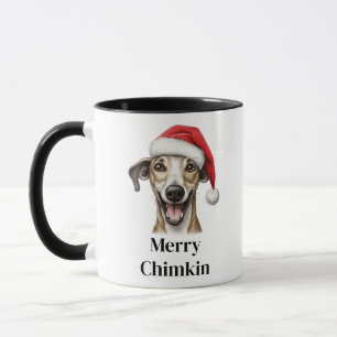 Caneca Cachorro Whippet Chapéu de Papai Noel Natal