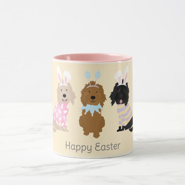 Caneca Cachorros de Goldendoodle felz pascoa (Centro)