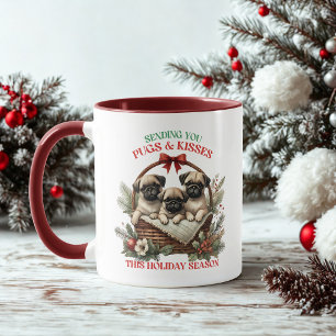 Caneca Cachorros de Natal Pugs e Kisses Café