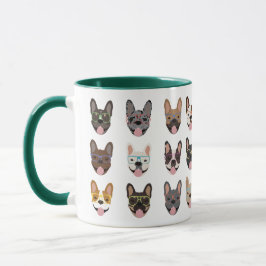 Caneca Cachorros Franceses Bonitos Vestindo Óculos