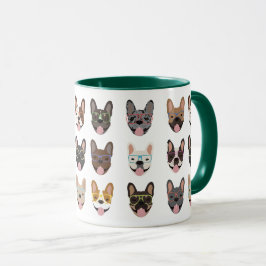 Caneca Cachorros Franceses Bonitos Vestindo Óculos