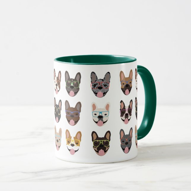 Caneca Cachorros Franceses Bonitos Vestindo Óculos (Frente Esquerda)